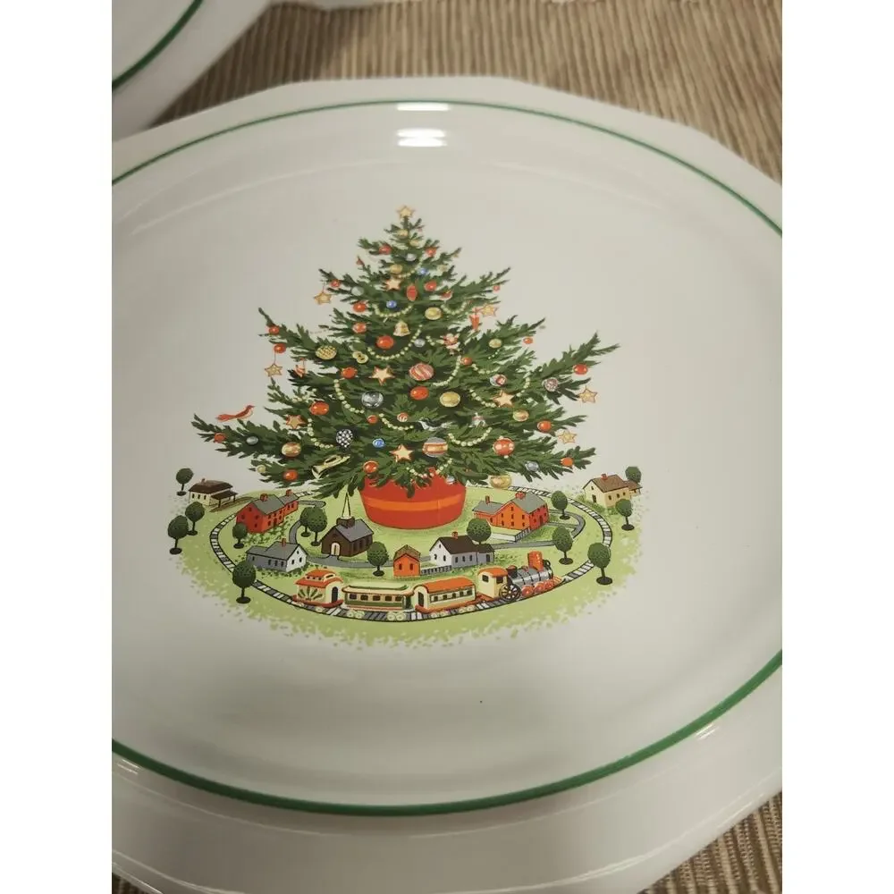 Vintage Pfaltzgraff Christmas Heritage Dinner Plates Set of 2 Tree Village Train